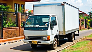 Professional movers loading cardboard boxes into a moving truck in Nairobi.