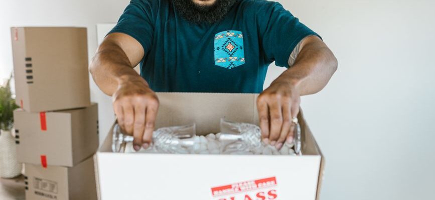 Professional movers carrying a large cardboard box into a moving truck in Syokimau for a reliable house move.